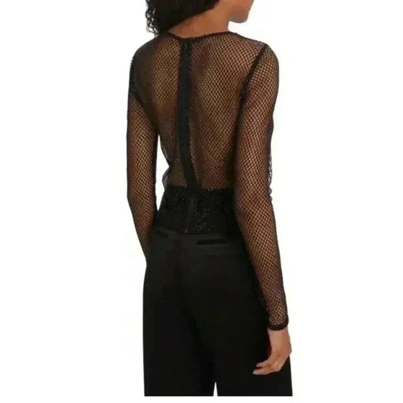 Alice + Olivia Black Delania Sequin Cropped Top Long Sleeve Blouse Size S/M - Picture 2 of 14